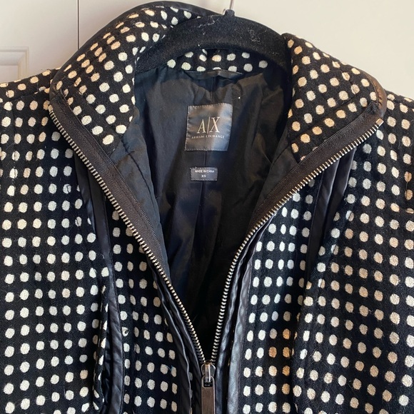A/X Armani Exchange Black & White Polka Dot Wool Zip Front Cropped Jacket XS - Picture 4 of 7